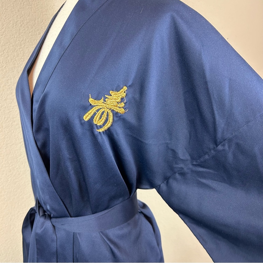 Authentic Japanese Navy Blue Gold Embroidered Kimono Robe - Picture 5 of 14